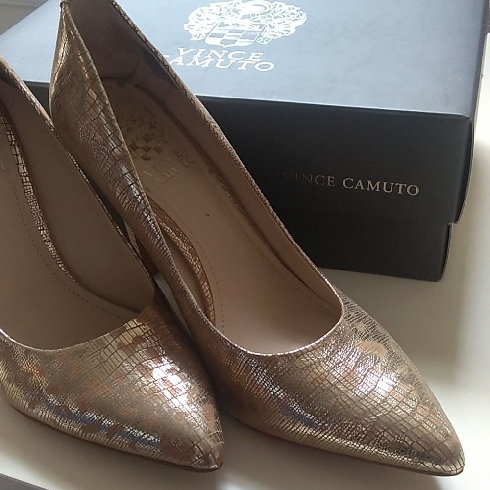 Gold Vince Camuto snake print shoes
